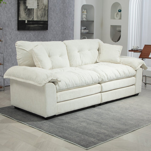 English Elm 84" Chenille Sofa Loveseat with Memory Foam & Pocket Springs, Plush Dual-Layer Comfort, Sturdy Frame Beige W676S00011