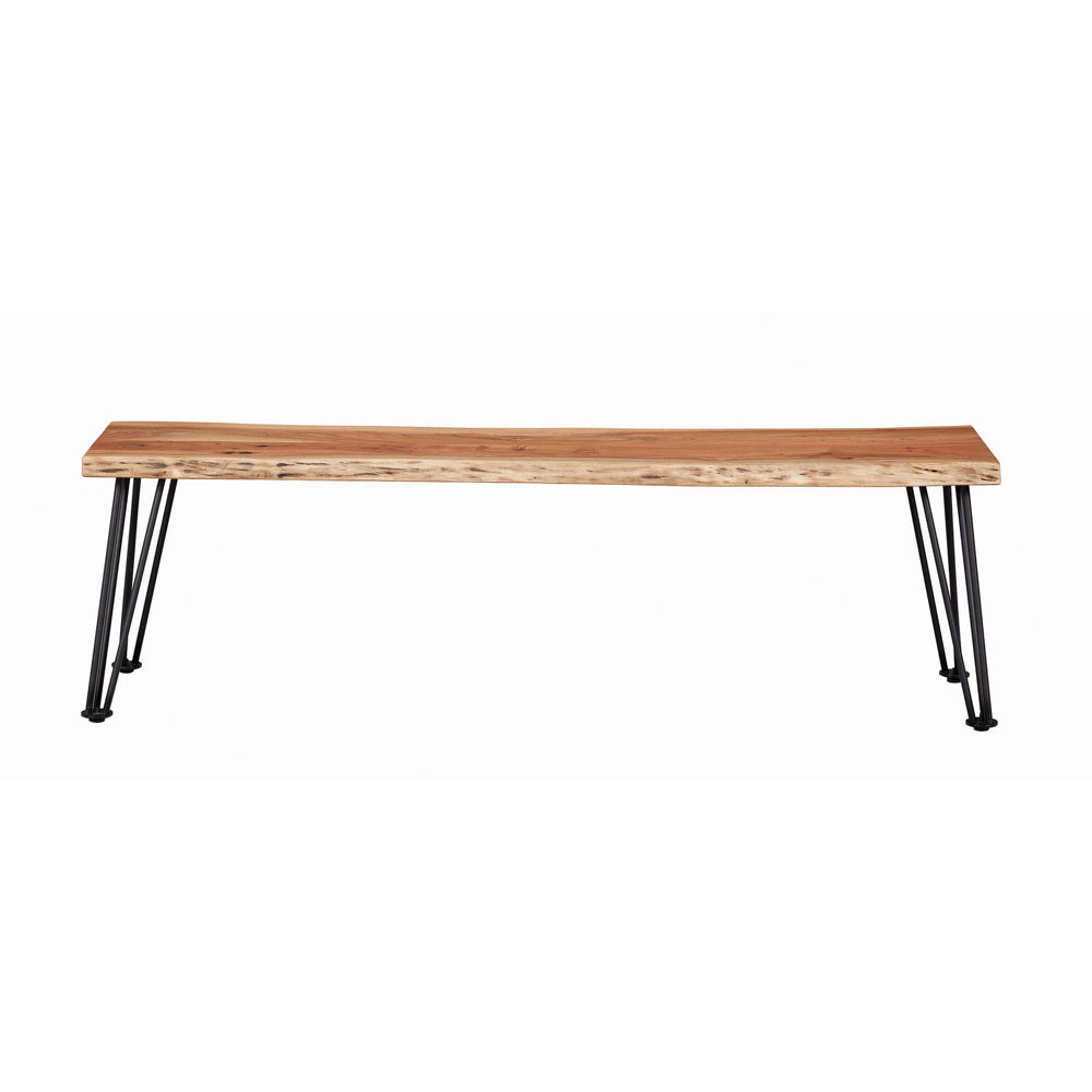 English Elm Zora Natural Acacia Live Edge Dining Bench with Gunmetal Hairpin Legs, Rustic Industrial Strength B062S00715