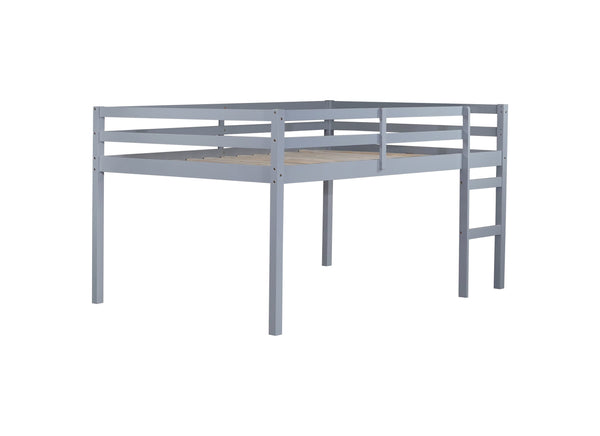 English Elm Full Rubber Wood Loft Bed with Ladder and Under-Bed Storage Space, Sturdy Minimalist Design for Comfort Grey W504P283515