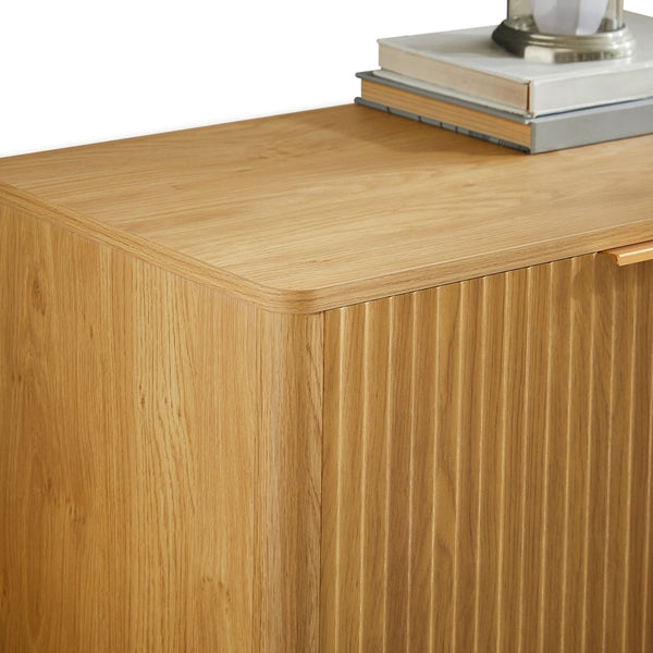English Elm 59-inch Wavy Curved Sideboard with Four Doors Wood Grain Finish for Living or Dining Room Natural W1162P339086