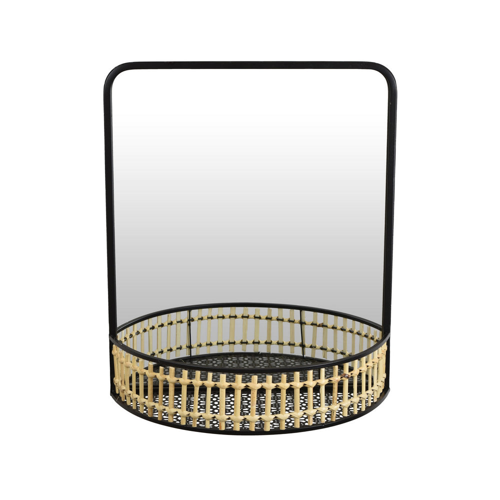 English Elm Elpis Black Metal Wall Mirror with Woven Mesh Shelf for Bohemian Modern Decor B056P416916