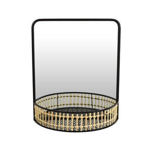 English Elm Elpis Black Metal Wall Mirror with Woven Mesh Shelf for Bohemian Modern Decor B056P416916