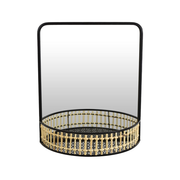 English Elm Elpis Black Metal Wall Mirror with Woven Mesh Shelf for Bohemian Modern Decor B056P416916