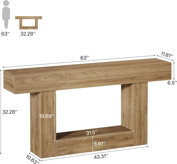 English Elm Practical Geometric Console Table with Matte Black Wood Grain Finish for Entryway or Sofa T3971P454197