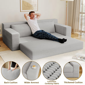English Elm 70.87" Loveseat Sofa Bed Convertible, Corduroy Memory Foam Deep Seat, No Assembly, Antique Grey White T3936P386184