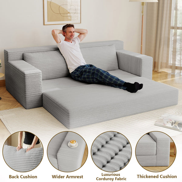 English Elm 70.87" Loveseat Sofa Bed Convertible, Corduroy Memory Foam Deep Seat, No Assembly, Antique Grey White T3936P386184