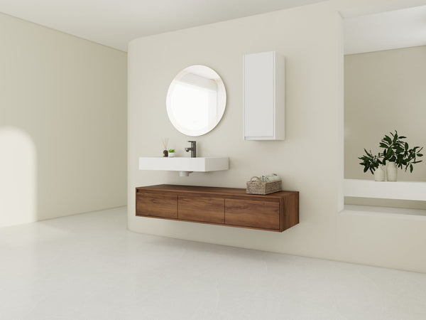 English Elm 60 Inch Wall-Mounted Bathroom Vanity Set With Resin Sink, Soft-Close Drawers, And Side Cabinet Space W999S00284