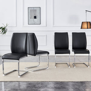 English Elm Luxury Modern Arch Chairs - Set Of 4 Black Pu Upholstered Dining Chairs With Stylish Silver Legs W1151P154857