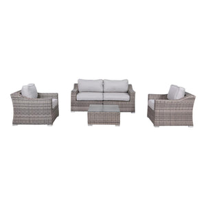 English Elm LSI 4-Seater Wicker Conversation Set with Cushions — All-Weather Aluminum Frame, HDPE Wicker Comfort B120S00066