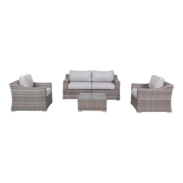 English Elm LSI 4-Seater Wicker Conversation Set with Cushions — All-Weather Aluminum Frame, HDPE Wicker Comfort B120S00066