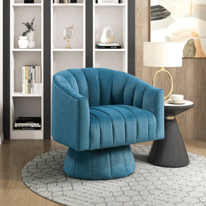 English Elm Dark Teal Velvet Swivel Barrel Chair with Channel Stitching, 360° Comfort Seat, Modern Luxury Design B011P329259