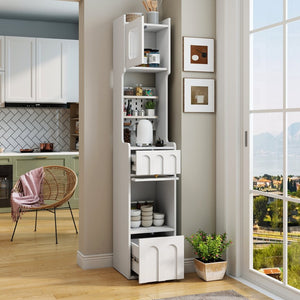 English Elm White Sideboard Storage Cabinet – Modern Multi-Functional Design With Glass Doors & Versatile Shelving W331P298183-GIGA