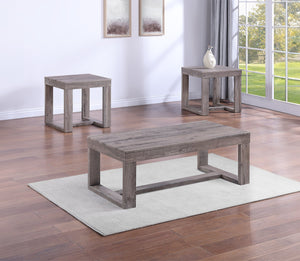 English Elm 3pc Rustic Contemporary Cocktail Set with Rectangular Coffee Table and Two Square End Tables, Durable Style Brown,Gray,Tan 51.5 L x 28 W x 10 H B011S01433