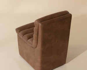 Sunpan Norm Wheeled Dining Chair - Modern Luxe Comfort With Channel Cushioning For Stylish Dining Spaces Brown Faux Leather 111764