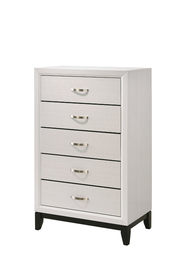 English Elm 1pc Modern 4-Drawer Tall Storage Chest in Mist Finish — Sleek Bedroom Organizer with Spacious Drawers White 33.3 L x 18.6 W x 49 H B2741P406275