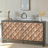 Rustic Wood Cabinet with Geometric Pattern: Modern 4-Door Storage Solution (59.84 x 15.75 x 31.69)