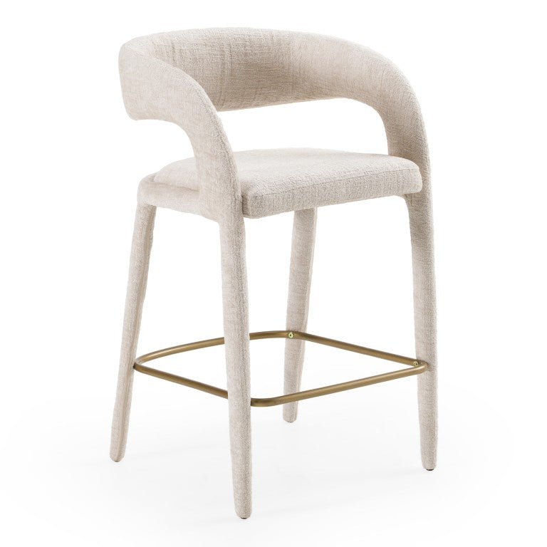 VIG Furniture Faerron Curved Fabric Counter Chair With Padded Seat, Cast Iron Legs & Integrated Footrest For Comfort Light Grey Bar Stool VGEU-MC-7182BC-LTGRY