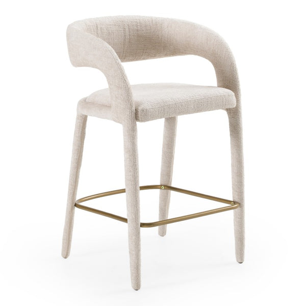 VIG Furniture Faerron Curved Fabric Counter Chair With Padded Seat, Cast Iron Legs & Integrated Footrest For Comfort Light Grey Bar Stool VGEU-MC-7182BC-LTGRY