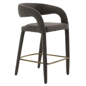 VIG Furniture Faerron Curved Fabric Counter Chair With Padded Seat, Cast Iron Legs & Integrated Footrest For Comfort Dark Grey Bar Stool VGEU-MC-7182BC-DGRY