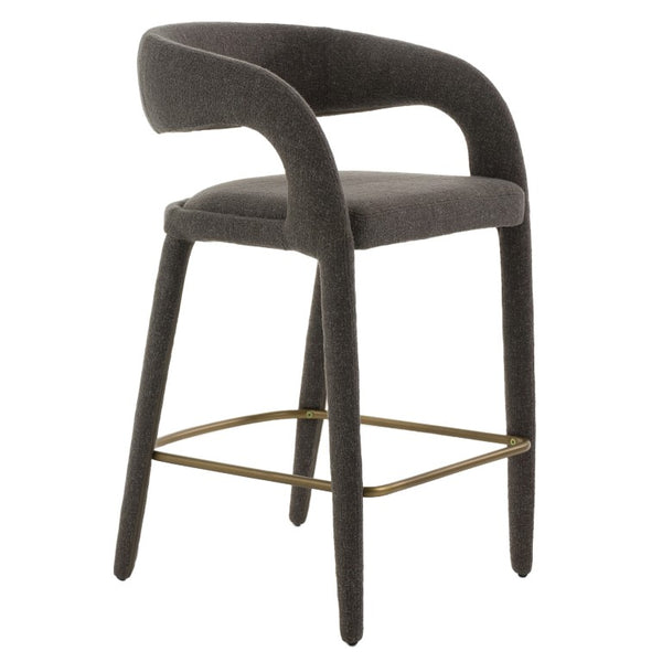 VIG Furniture Faerron Curved Fabric Counter Chair With Padded Seat, Cast Iron Legs & Integrated Footrest For Comfort Dark Grey Bar Stool VGEU-MC-7182BC-DGRY