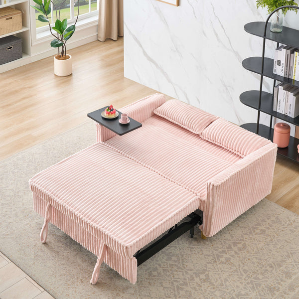 English Elm The pull-out corduroy sofa bed with convertible tabletop and USB charging ports for living room comfort Pink W1278P249022