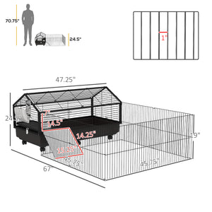 English Elm Pawhut Rolling Small Animal Enclosure with Foldable Run Zone Ramps and Feeding Accessories W2225P173731