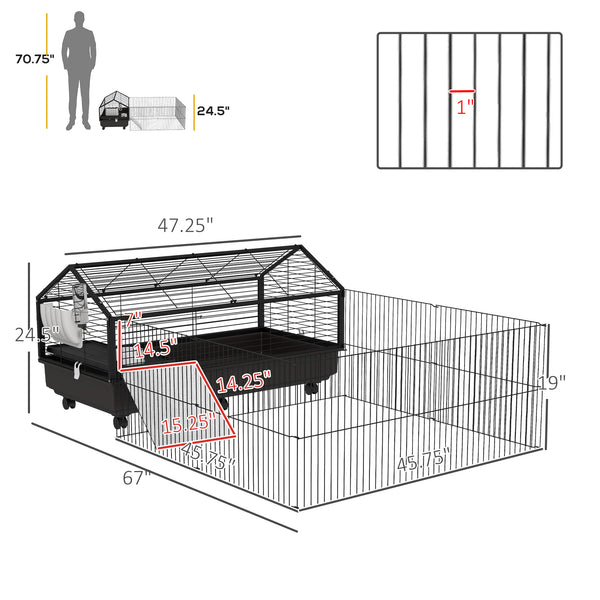 English Elm Pawhut Rolling Small Animal Enclosure with Foldable Run Zone Ramps and Feeding Accessories W2225P173731