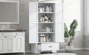 English Elm Tall Bathroom Storage Cabinet — Slim 72.64" White MDF Organizer with 2 Doors, Drawer, Adjustable Shelves, Anti-Tip WF326355AAK