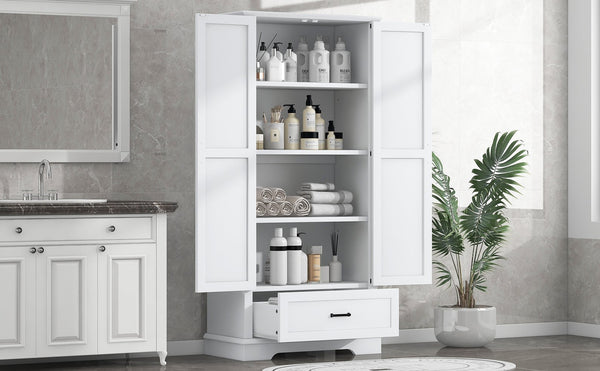 English Elm Tall Bathroom Storage Cabinet — Slim 72.64" White MDF Organizer with 2 Doors, Drawer, Adjustable Shelves, Anti-Tip WF326355AAK