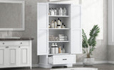 English Elm Tall Bathroom Storage Cabinet, Cabinet With Two Doors and One Drawer, Adjustable Shelf, Mdf Board, White