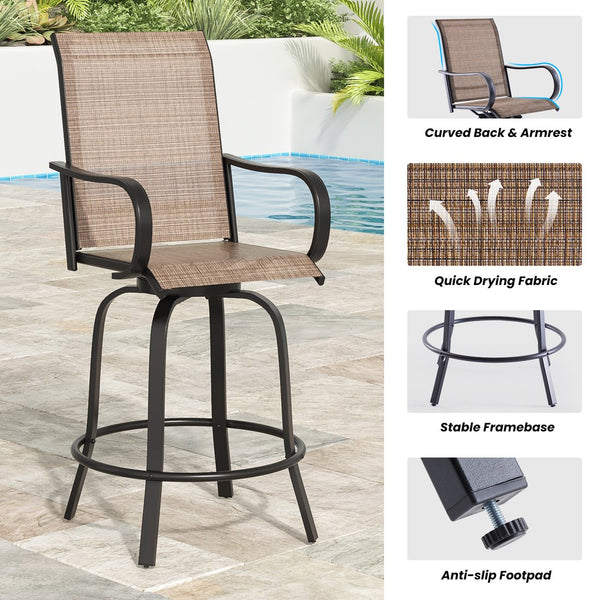 English Elm Patio Swivel Barstools Set of 2 Textilene Mesh Powder Coated Frame All Weather Seating Brown T3623P437331