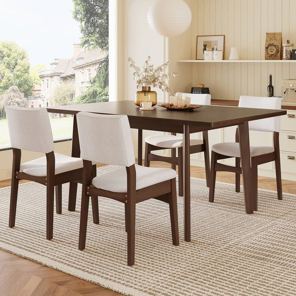 English Elm Upholstered Stackable Dining Chairs Linen Fabric Rubberwood Frame Rustic Set of 2 Walnut N752P327192D