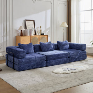 English Elm Compression Convertible Floor Sofa Bed - Durable Chenille, No Assembly, Multi-Purpose Design, Dark Blue W3723S00016