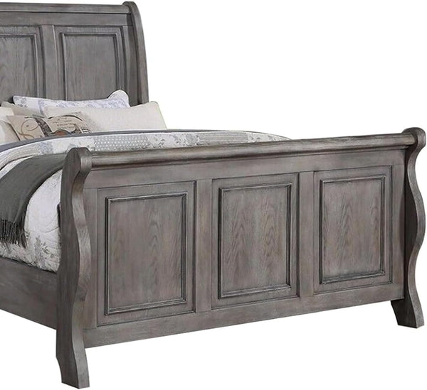 English Elm Grey Sleigh Design Headboard California King Bed - Rustic Antique Gray Oak Finish For Your Bedroom Retreat B011S01397