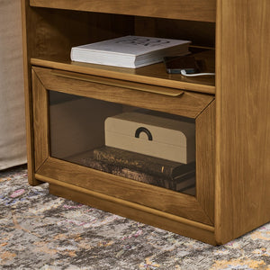 English Elm Mid Century Modern Nightstand With Charging Station, 2 Drawers & Open Shelf For Stylish Storage Solutions W1801P303392