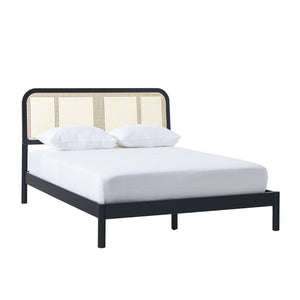 Queen Platform Bed with Rattan Headboard Insert Black NRUB5CBL Walker Edison