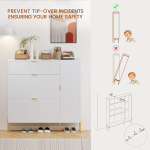 English Elm Mdf Herringbone Shoe Cabinet Gold Hardware Entryway Organizer Holds 16 Pairs White T3609P482837