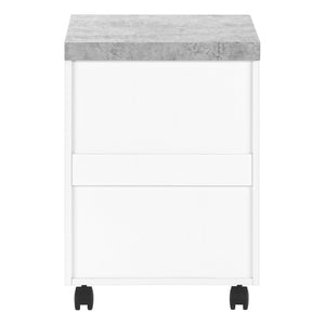 English Elm File Cabinet Rolling Mobile 3-Drawer with Cement-Top Printer Stand, White Finish, Locking Wheels B2710P219597