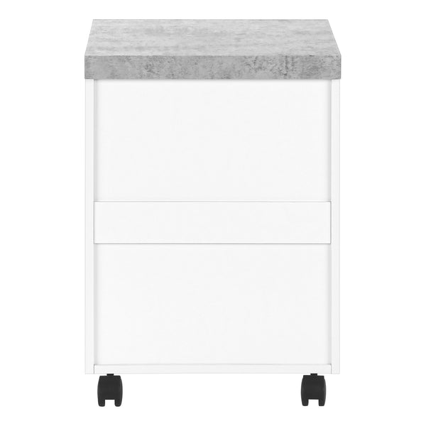 English Elm File Cabinet Rolling Mobile 3-Drawer with Cement-Top Printer Stand, White Finish, Locking Wheels B2710P219597