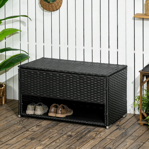 English Elm Outsunny Versatile Outdoor Deck Box & Shoe Storage, Waterproof Liner, Durable Rattan, Easy Access W2225P217538-GIGA