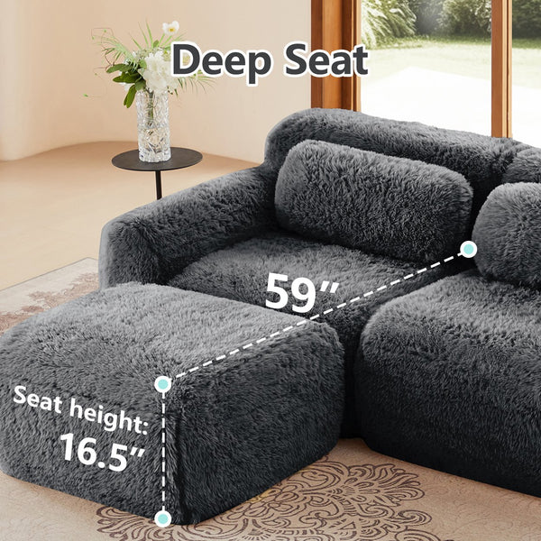 English Elm 114''soft Plush Modular Sectional Sofa with Cloud Cushions for Living Room Theater Dark Grey W714S01549