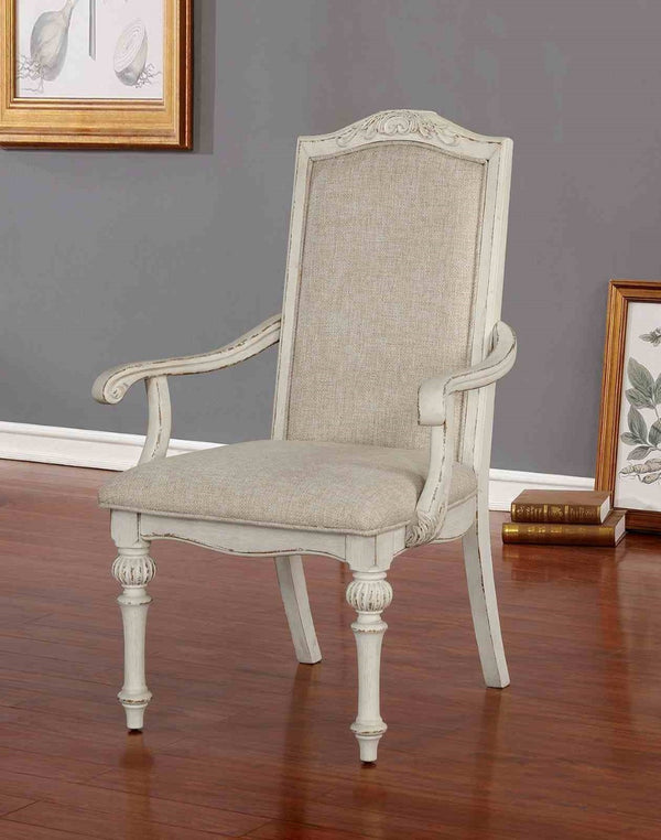 English Elm Rustic 2Pc Arm Chairs Set With Upholstered Seats, Vintage Wood Inlay, Antique White Finish For Dining Room B2741P408867-GIGA