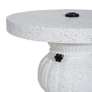 English Elm Berra Mgo Outdoor Umbrella Base Side Table Carved Leaf Marble Patio Accent N775P362775W