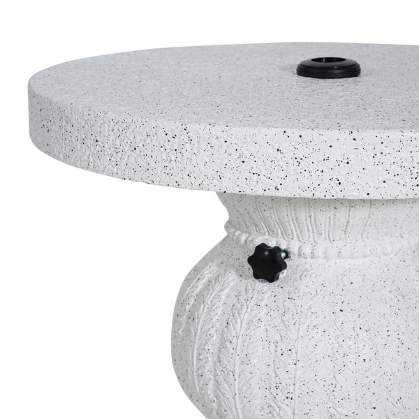 English Elm Berra Mgo Outdoor Umbrella Base Side Table Carved Leaf Marble Patio Accent N775P362775W