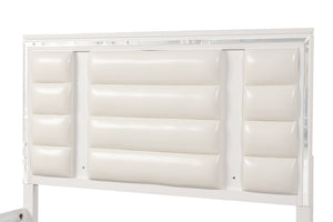 English Elm Genoa King Storage Bed Glam Faux Leather Headboard with Led Lighting Mirror Accents B078S00715