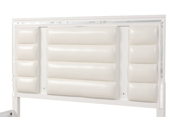 English Elm Genoa King Storage Bed Glam Faux Leather Headboard with Led Lighting Mirror Accents B078S00715