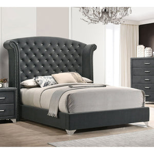 English Elm Kennedy Glam Grey Upholstered Queen Wingback Bed with Diamond Tufting, Chrome Nailhead Trim, Luxe B062S01347