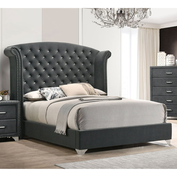 English Elm Kennedy Glam Grey Upholstered Queen Wingback Bed with Diamond Tufting, Chrome Nailhead Trim, Luxe B062S01347