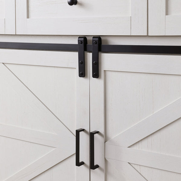 English Elm Farmhouse Wine Bar Cabinet with Independent Wine Rack, 3 Smooth Drawers, Thick Top, Rustic Buffet Sideboard W3151S00001