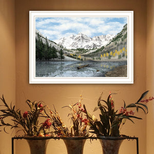 English Elm Trendy Decor 4u Maroon Bells Landscape Print White Framed Wood Wall Art B067P256651